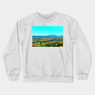 Scene in Montelupone with Marche landscape, various fields, a body of water, human settlement and Monte Conero Crewneck Sweatshirt